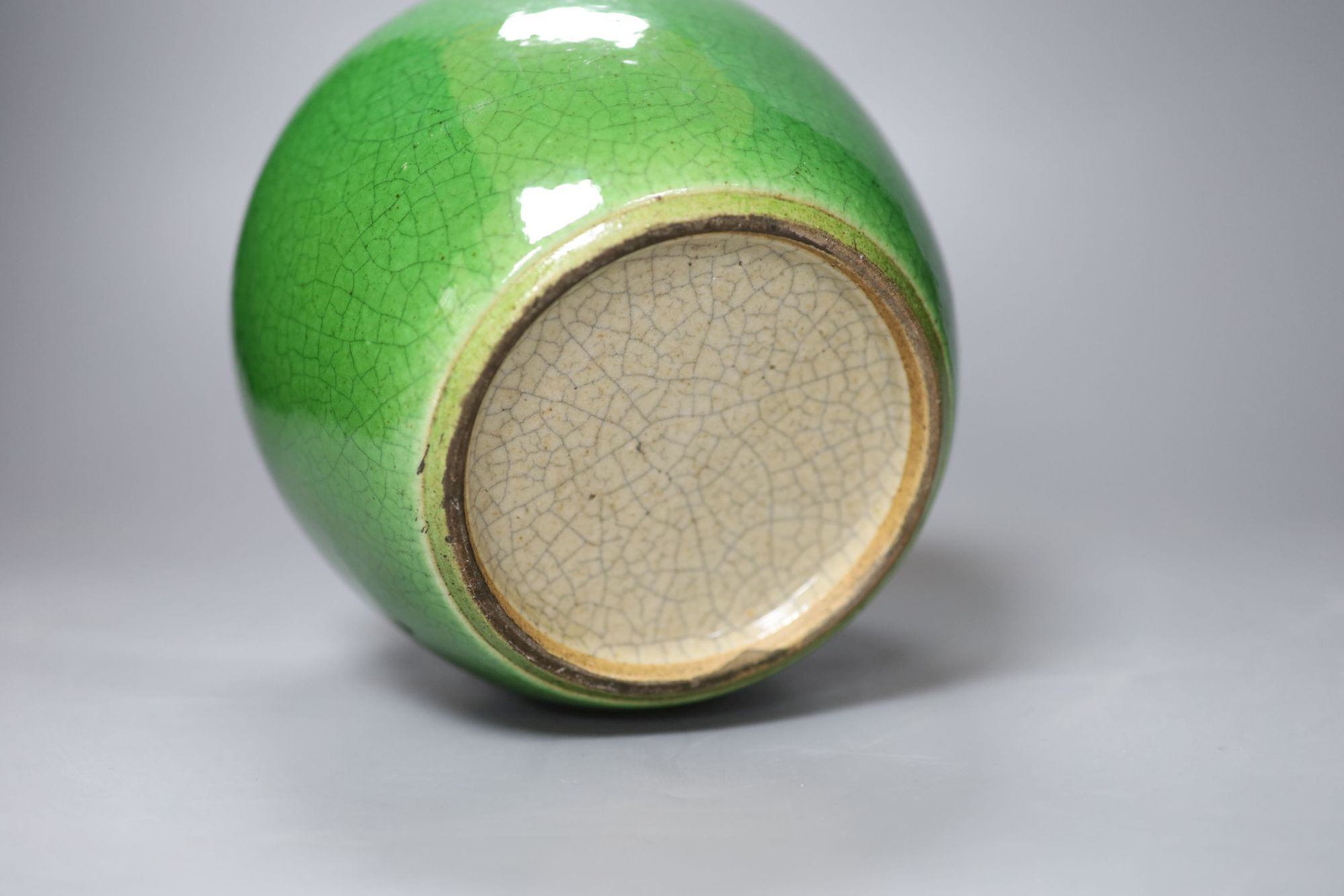 A Chinese flambe green crackle glaze vase, height 17cm